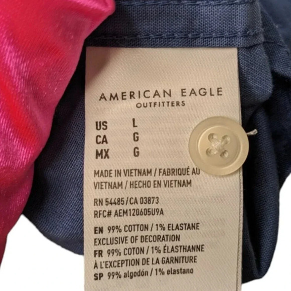 American Eagle Mens Size L Flex Dip-Dye Blue White Short Sleeve Button Up Shirt - Picture 11 of 13